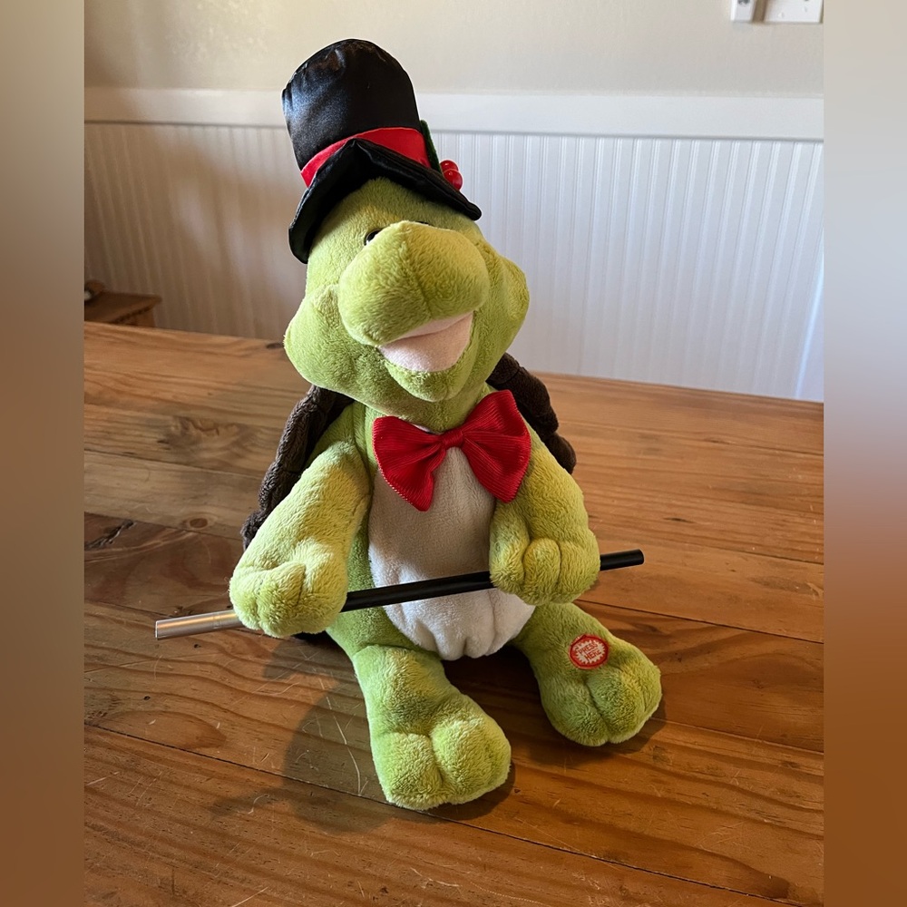 Vintage Stuffed Animated Dancing Green Turtle “Putting on the Ritz”